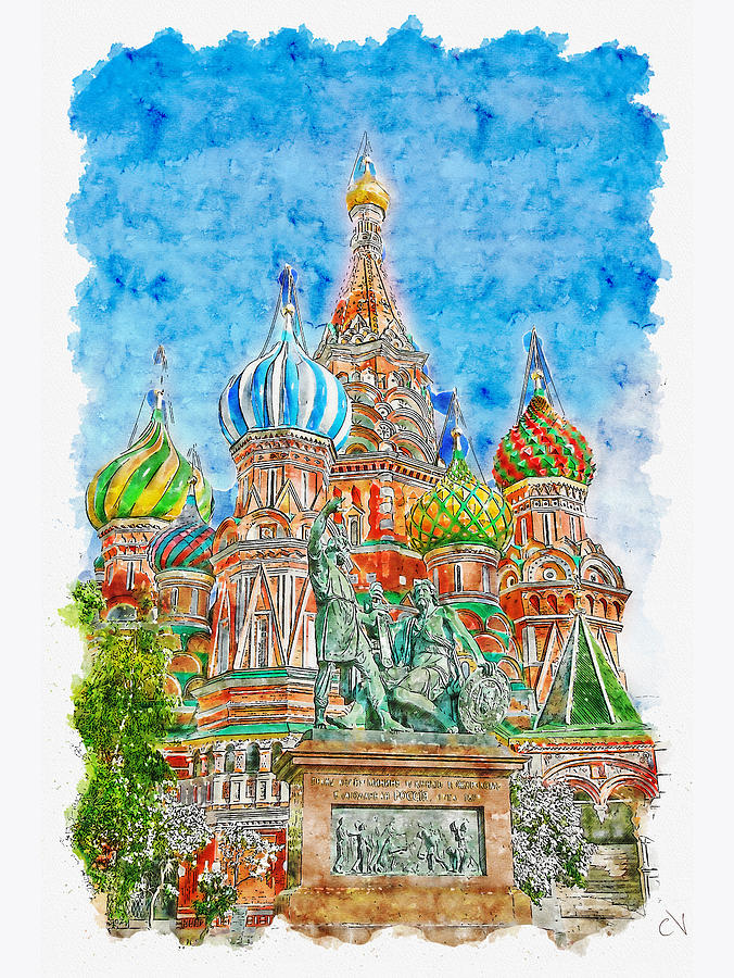 Russia Moscow St Basils Cathedral Urban Sketch Digital Art by Carlos V