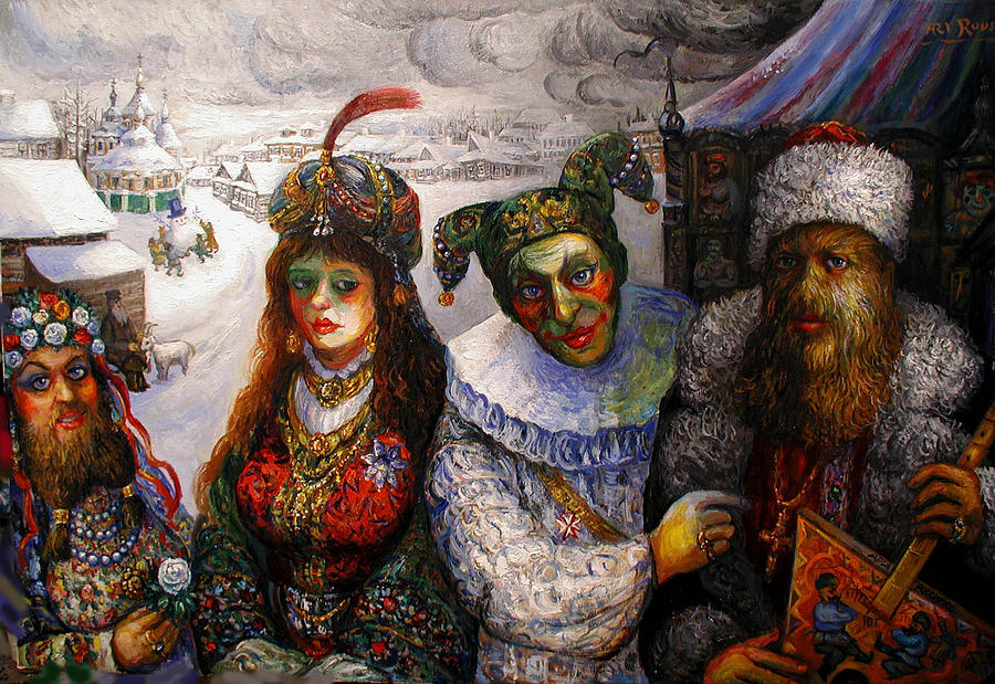 Russia Once Upon A Time, Circus Performers, Dog Faced Man etc Painting by Ari Roussimoff