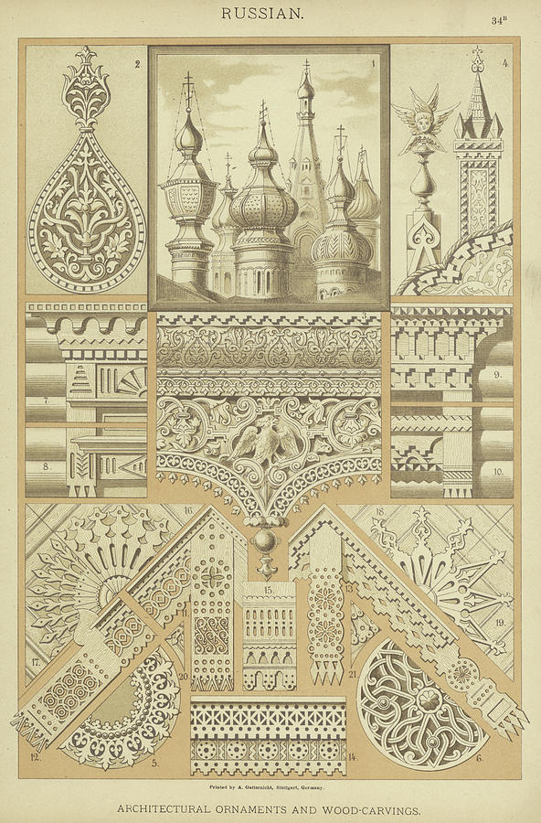 Ornament Drawing - Russian, Architectural Ornaments and Wood Carvings by German School