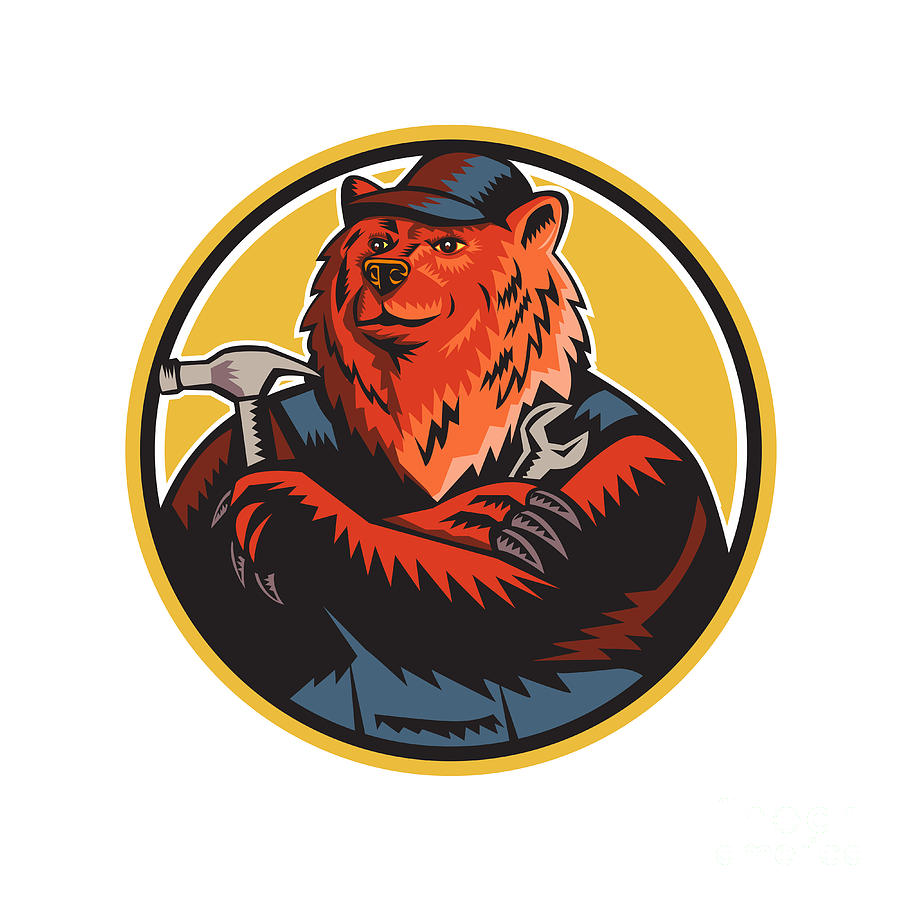 Russian Bear Builder Handyman Circle Woodcut Digital Art by Aloysius ...