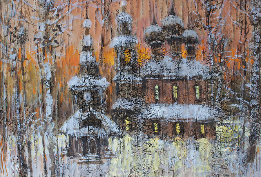 Russian Church under Snow Painting by Ilya Kondrashov
