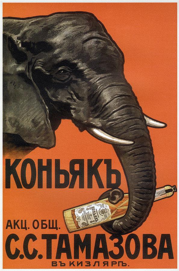Vintage Mixed Media - Cognac Liquor - Elephant - Vintage Advertising Poster by Studio Grafiikka