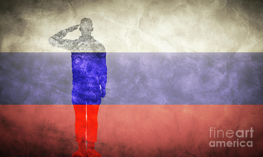 Russian grunge flag with soldier silhouette. Photograph by Michal Bednarek