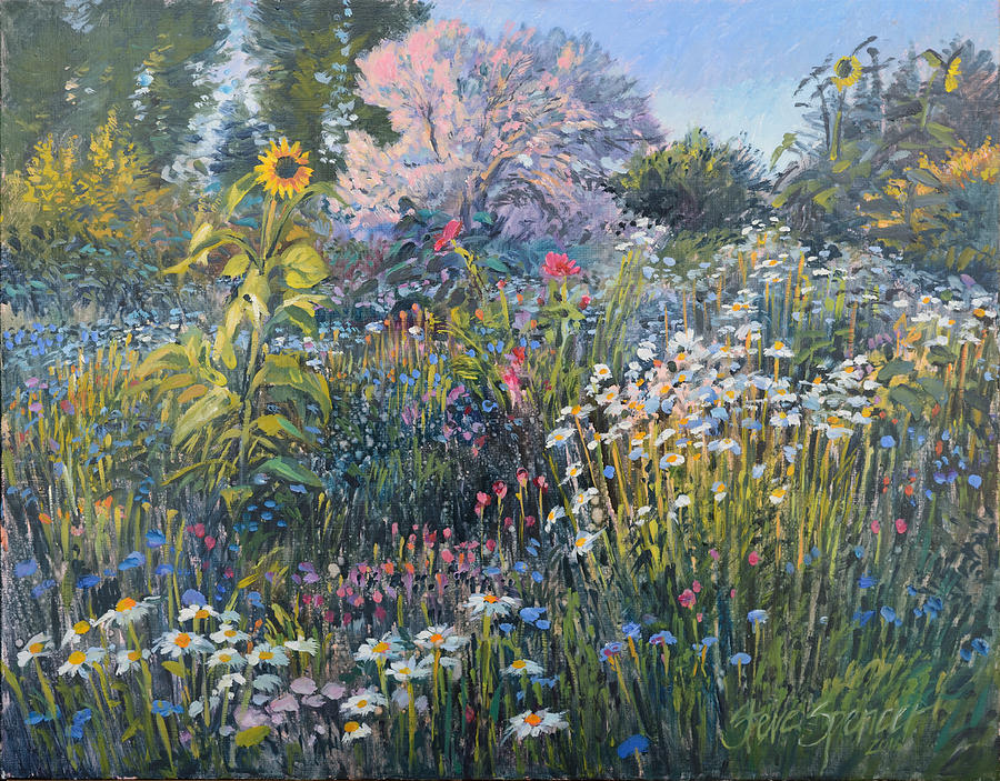 Russian Olive among daisies Painting by Steve Spencer