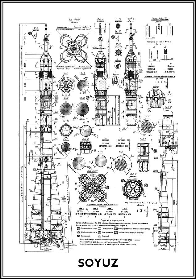 Russian Soyuz Rocket Blueprint Photograph by Daniel Hagerman