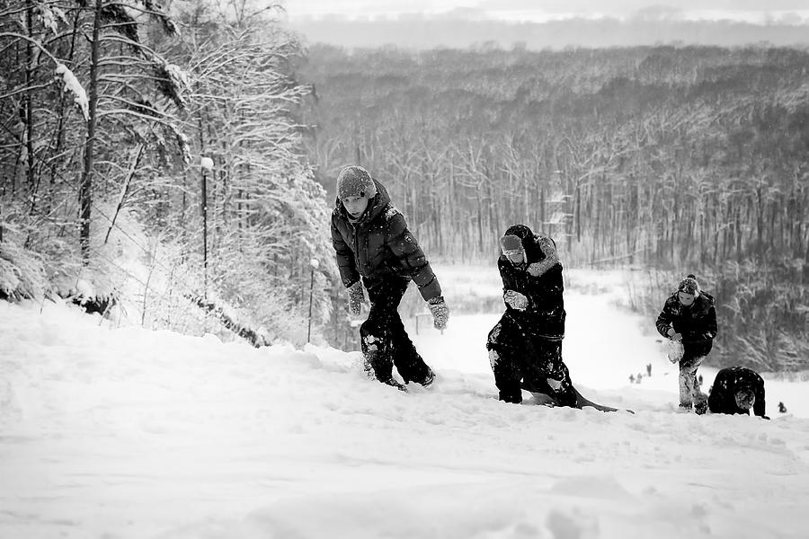 Russian Teenagers Wild Snow Slide Winter Ride Downhill Photograph by John Williams