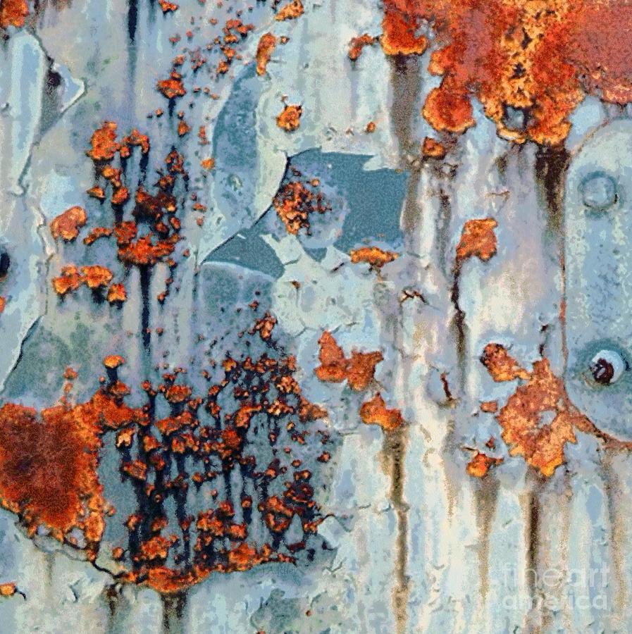 Rusted World - Orange and blue - Abstract Photograph by Janine Riley