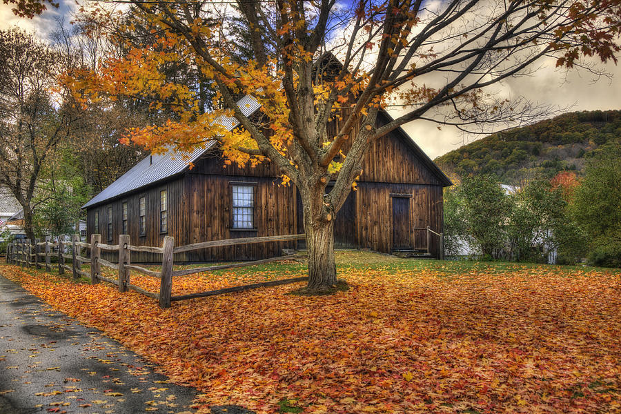 Currier And Ives Photograph - Rustic Barn in Autumn - Woodstock Vermont by Joann Vitali