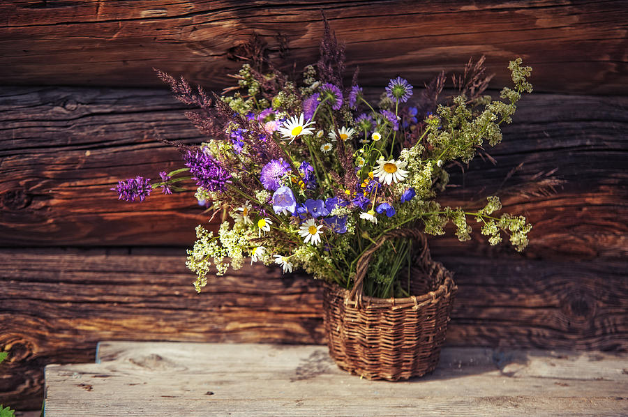 Flower Photograph - Rustic Bouquet from the Summer Meadow by Jenny Rainbow