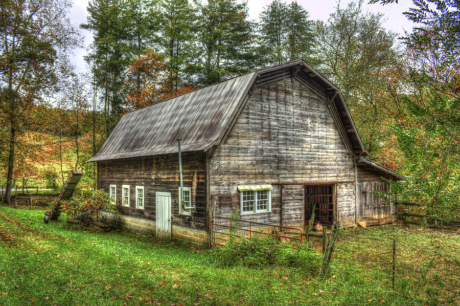 Tree Photograph - Rustic Gambrel Style Mountain Barn Great Smoky Mountains by Reid Callaway