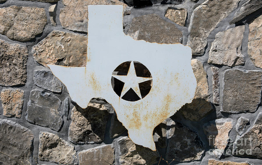 Map Photograph - Rustic metal cutout of the shape of the state of Texas and inset Lone Star by Dan Herron