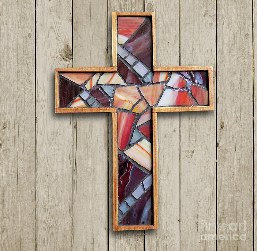 Rustic Mosaic Wooden Cross Glass Art by Irma K - Pixels