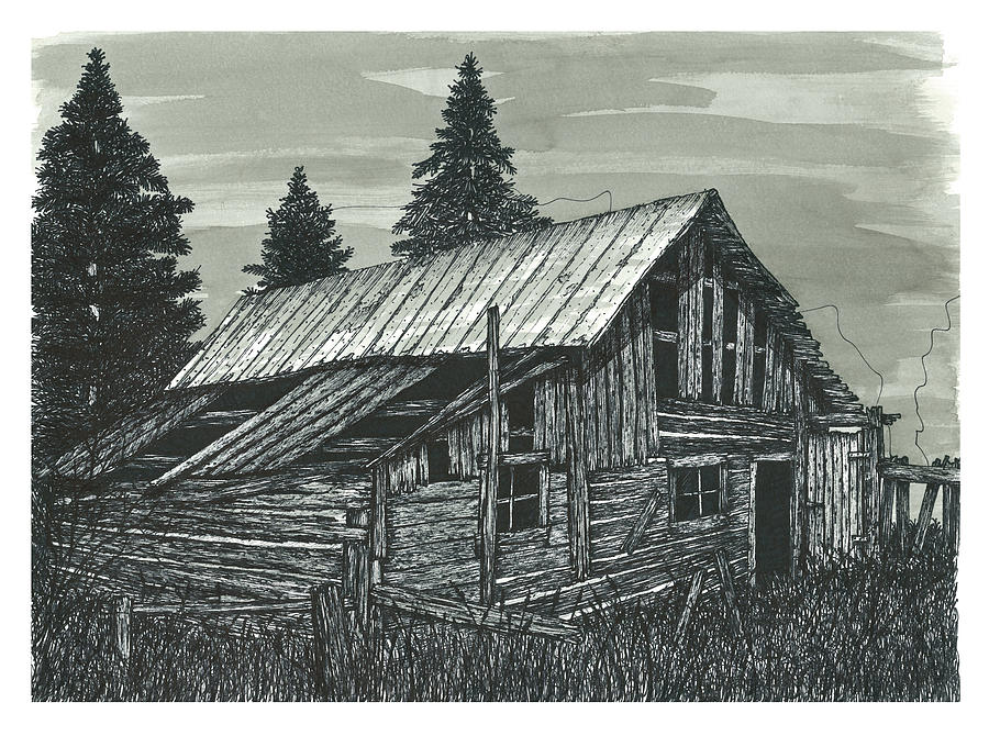 Rustic old Barn Drawing by Jonathan Baldock