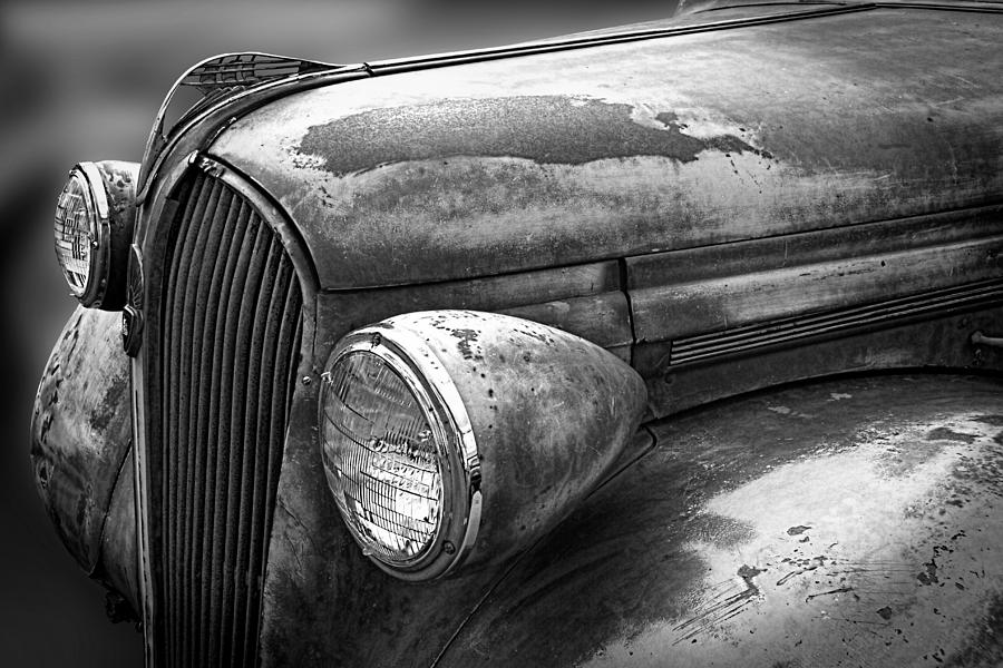 Rustic Plymouth Hood Emblem Black and White Photograph by Nick Gray ...