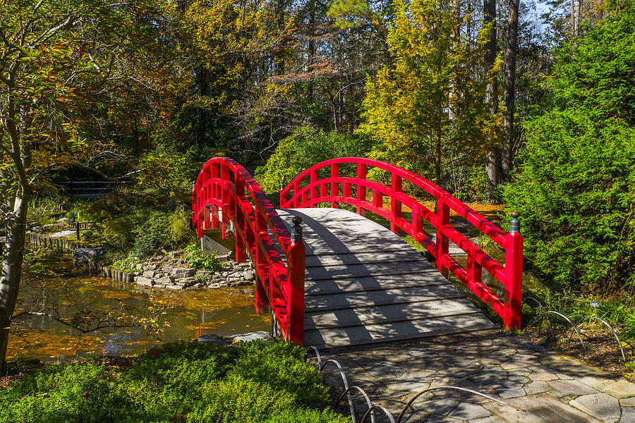 Bridge Photograph - Rustic Red Bridge by William Hall Bridge Photograph - Rustic Red Bridge by William Hall