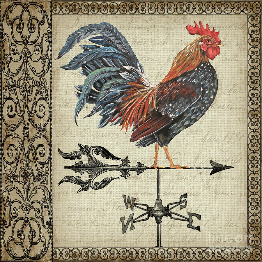 Rustic Rooster-JP3769 Painting by Jean Plout