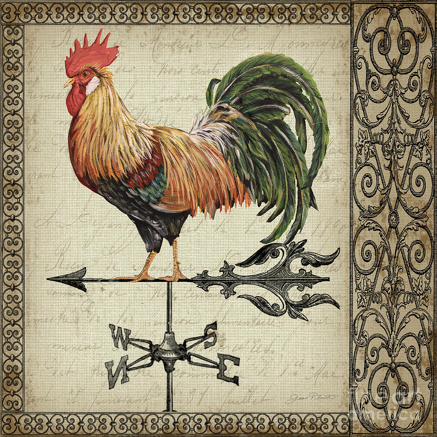 Rustic Rooster-JP3770 Painting by Jean Plout