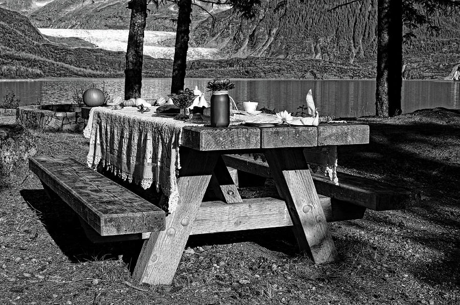 Rustic Tea Table Monochrome Photograph by Cathy Mahnke