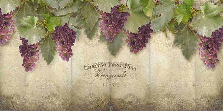 Vintage Painting - Rustic Vineyard - Pinot Noir Grapes by Audrey Jeanne Roberts
