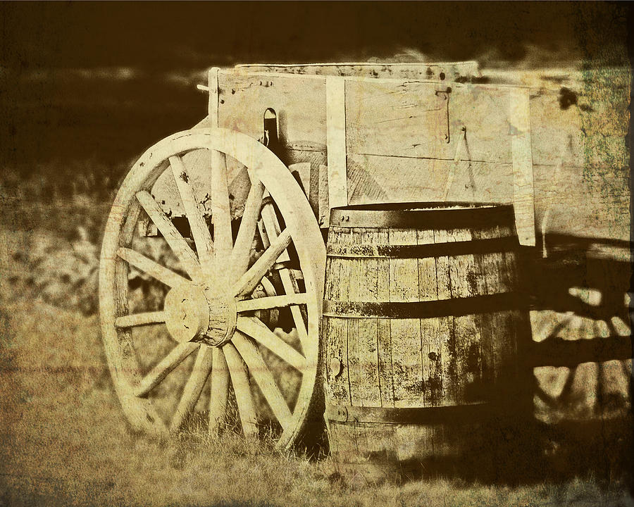 Vintage Photograph - Rustic Wagon and Barrel by Tom Mc Nemar