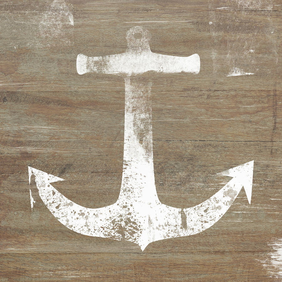 Beach Mixed Media - Rustic White Anchor- Art by Linda Woods by Linda Woods