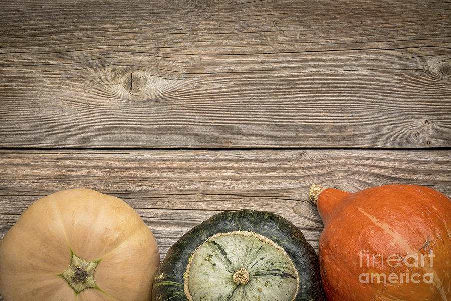 Rustic Wood Background With Winter Squash Photograph by Marek Uliasz