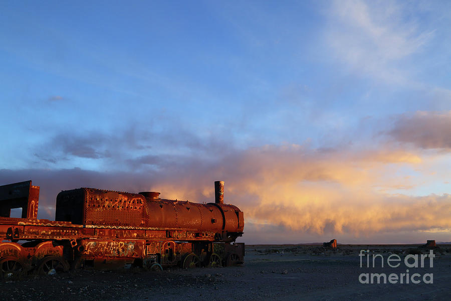 Rusting Steam Train at Sunset Uyuni Bolivia Photograph by James Brunker