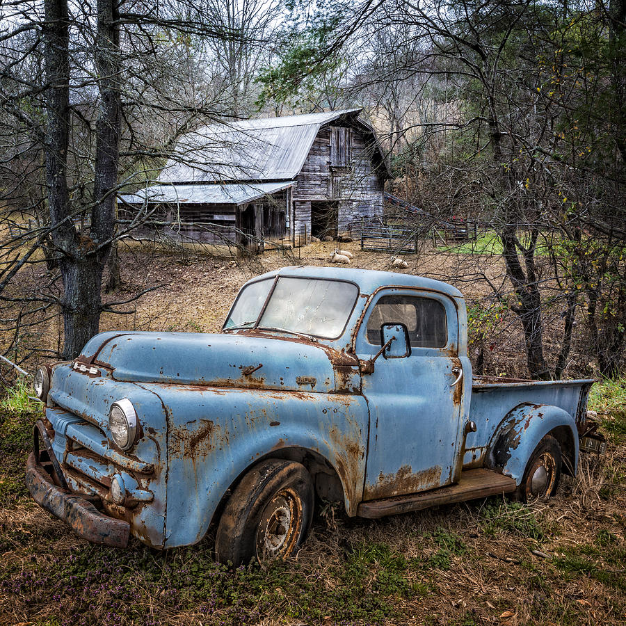 Up Movie Photograph - Rusty Blue Dodge by Debra and Dave Vanderlaan