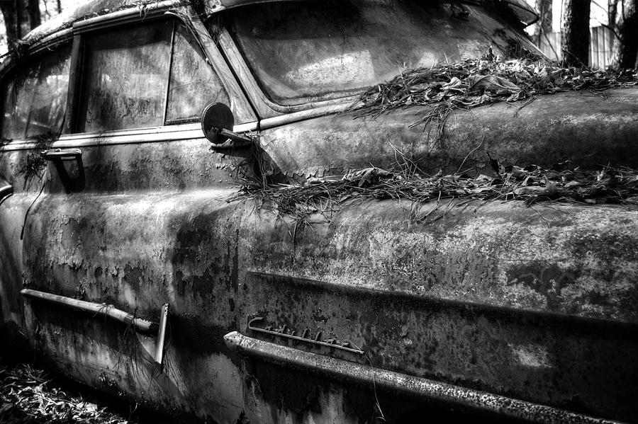 Transportation Photograph - Rusty Cadillac In Black and White by Greg and Chrystal Mimbs