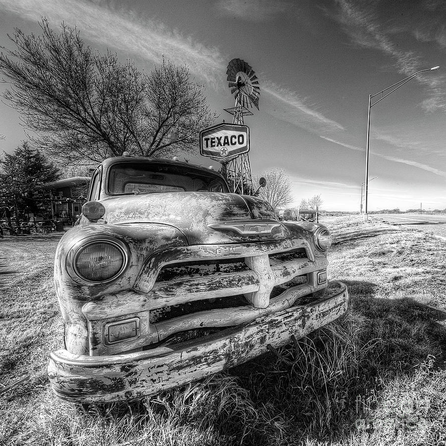 Rusty Chevy Along Route 66 In Black And White Photograph
