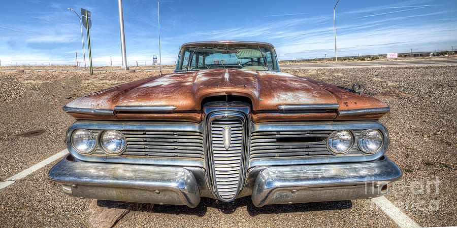 Vintage Photograph - Rusty Edsel on Route 66 by Twenty Two North Photography