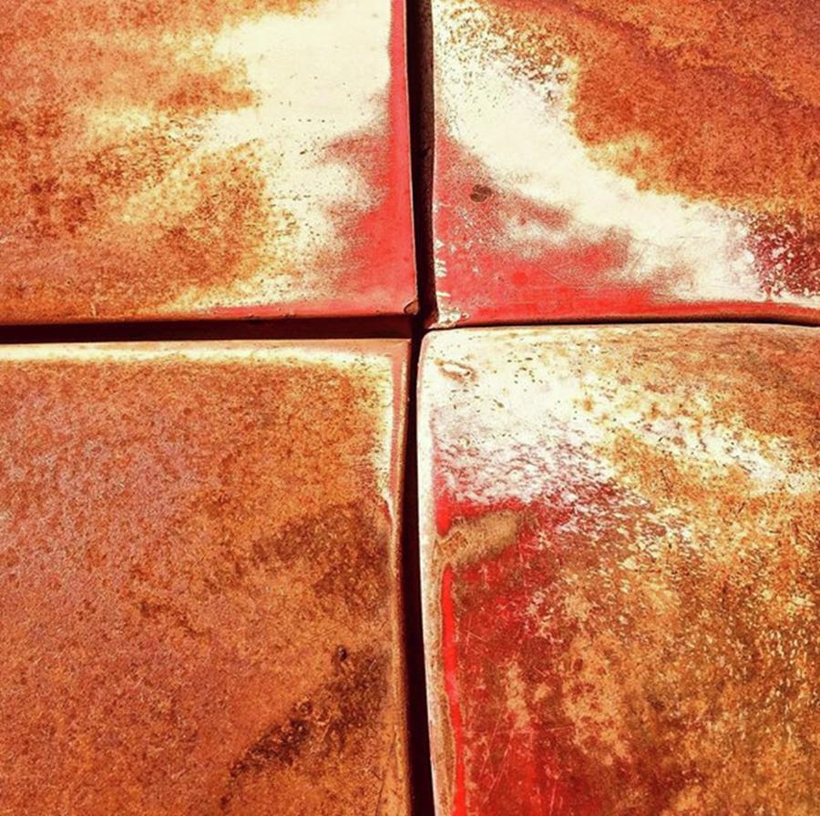 Red Photograph - Rusty Four-square. #grid #offcenter by Ginger Oppenheimer