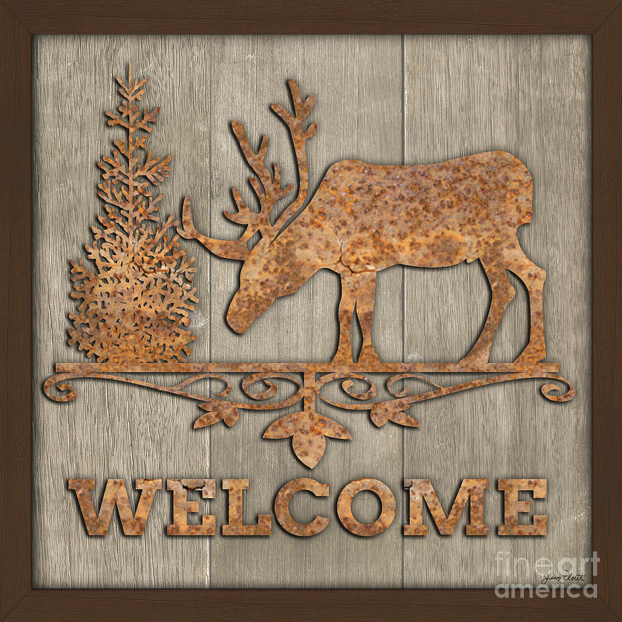 Typography Painting - Rusty Moose Welcome-JP3467 by Jean Plout
