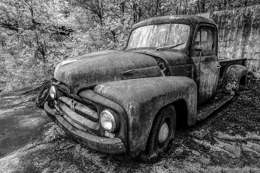 Rusty Old International Truck in Black and White Photograph by Debra and Dave Vanderlaan