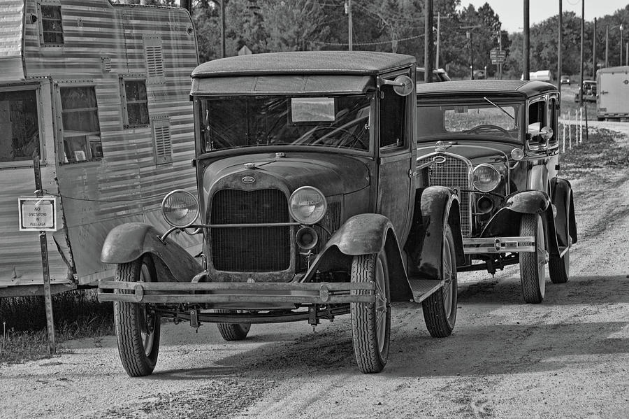 Rusty Pickup Shiny Car Monochrome Photograph by Alana Thrower