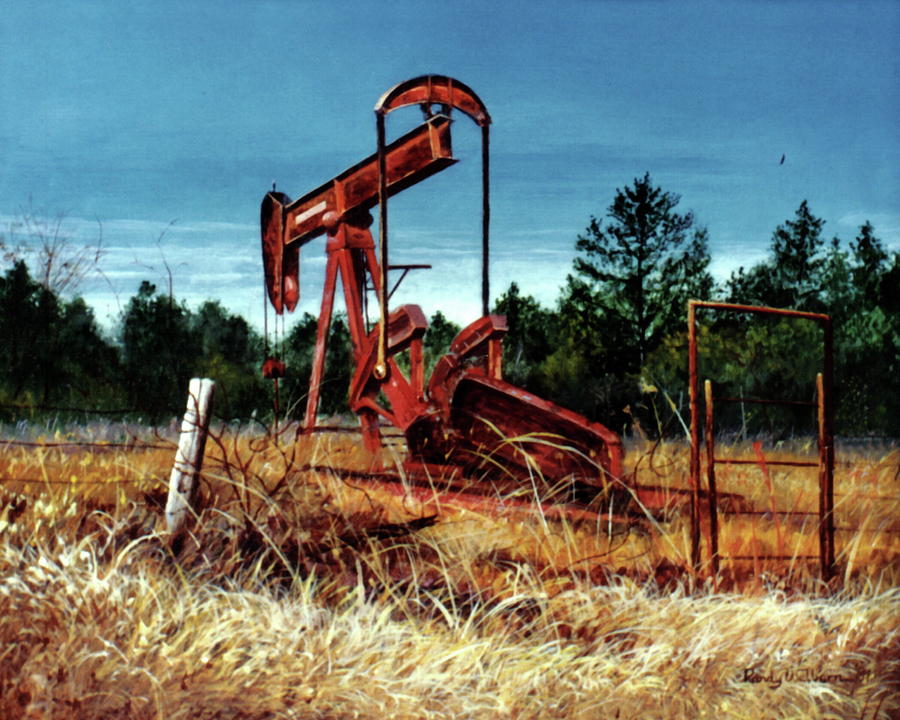 Rusty Pump Jack Painting by Randy Welborn