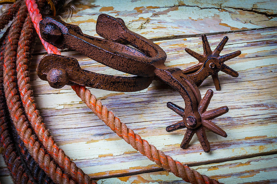 Rusty Spurs And Rope Photograph by Garry Gay