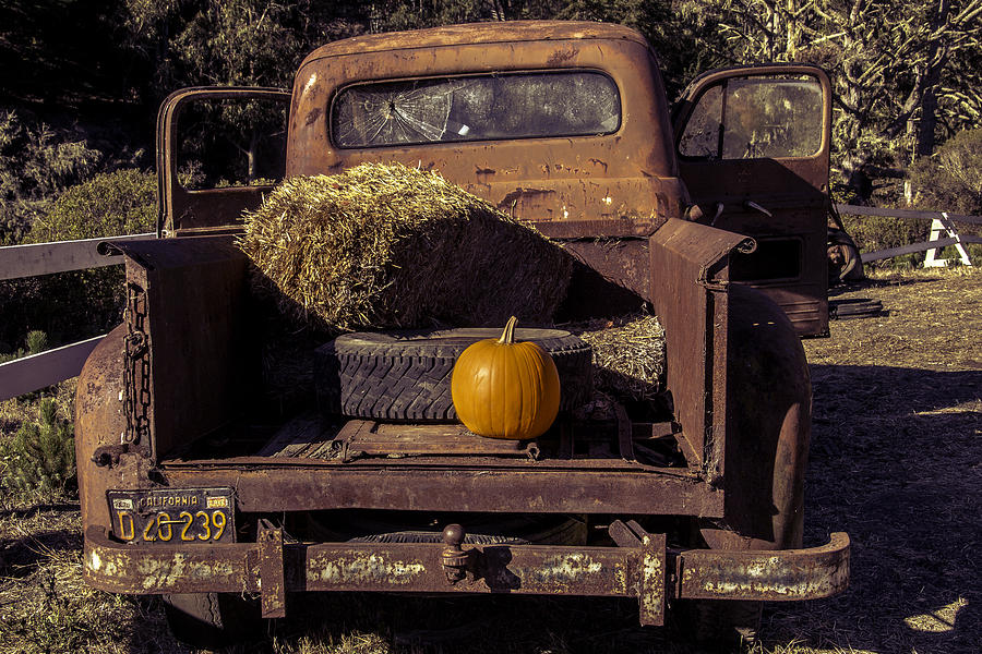 Rusty Truck With Pumpkin Photograph by Garry Gay