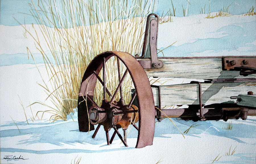 Rusty Wheel Painting by Jim Gerkin