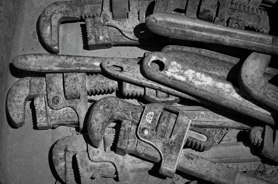 Rusty Wrenches Bw Photograph