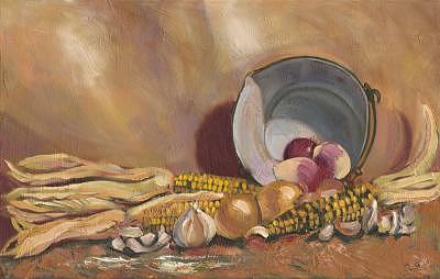Onions Painting - Rutabagas And Native Corn by Don Sibley Onions Painting - Rutabagas And Native Corn by Don Sibley