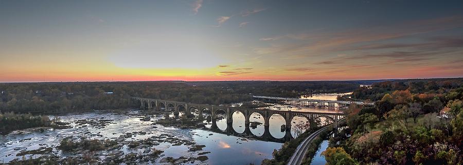 Train Photograph - RVA Train Bridge at Sunset by Tredegar DroneWorks Train Photograph - RVA Train Bridge at Sunset by Tredegar DroneWorks