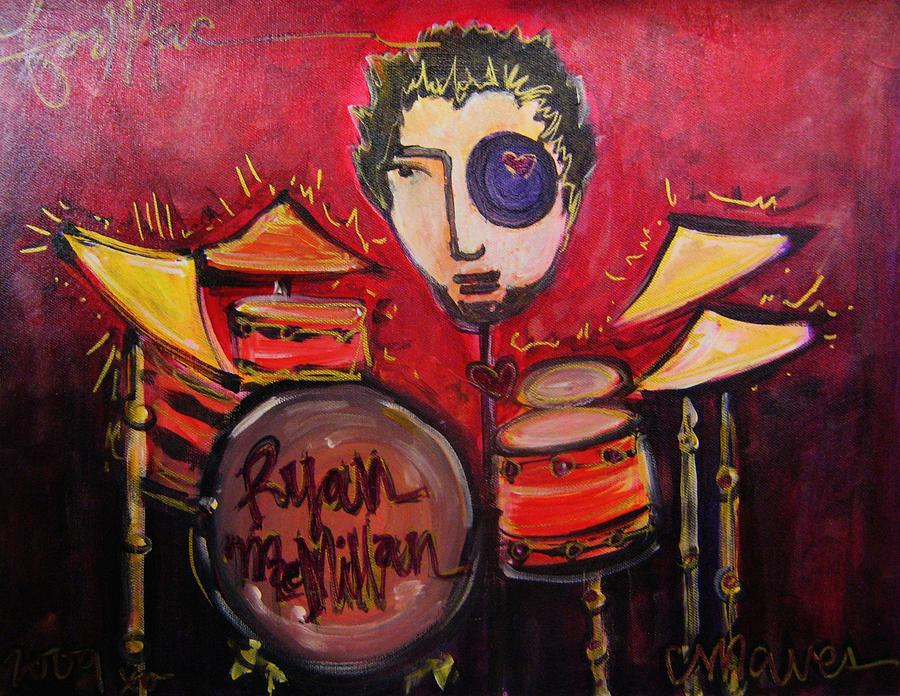 Ryan MacMillan and his drums Painting by Laurie Maves ART