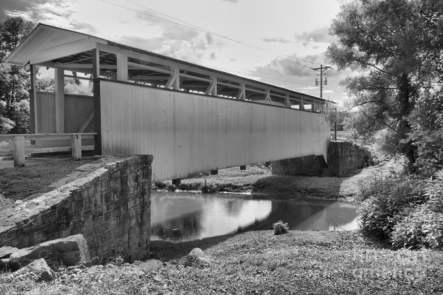 Ryot Covered Bridge Across Dunnings Creek Black And White Photograph by Adam Jewell