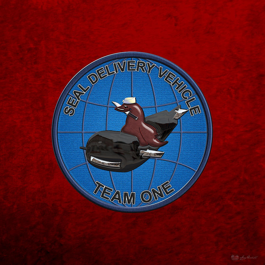 S E A L Delivery Vehicle Team One  -  S D V T 1  Patch over Red Velvet Digital Art by Serge Averbukh
