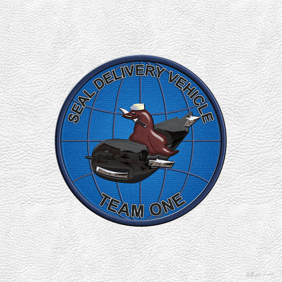 S E A L Delivery Vehicle Team One  -  S D V T 1  Patch over White Leather Digital Art by Serge Averbukh
