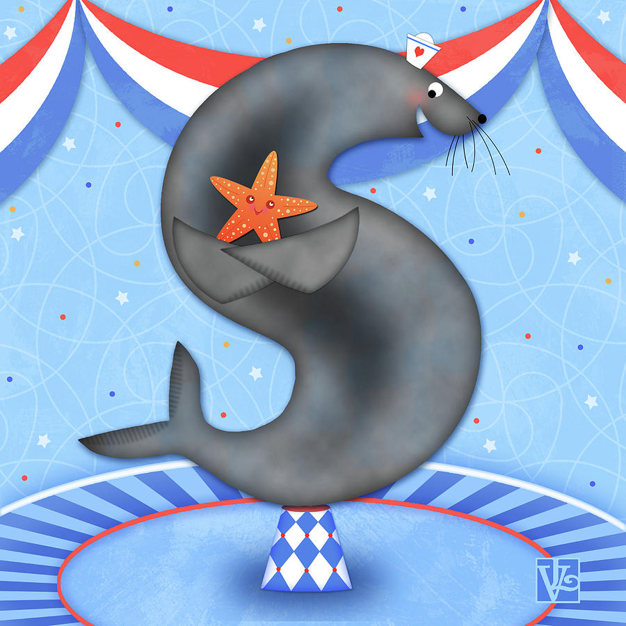 S is for Seal and Starfish Digital Art by Valerie Drake Lesiak