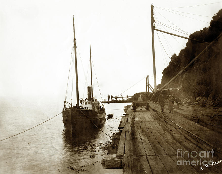 San Francisco Photograph - S. S. Emily at Trinidad wharf built in 1887 by Whit of San Francisco  circa 1893 by Monterey County Historical Society
