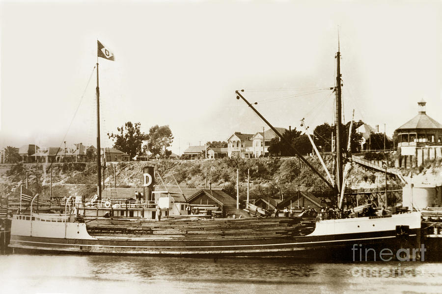 Tiverton Photograph - S. S. Tiverton built 1906 steam schooner being unloaded at San Pedro 1930 by Monterey County Historical Society