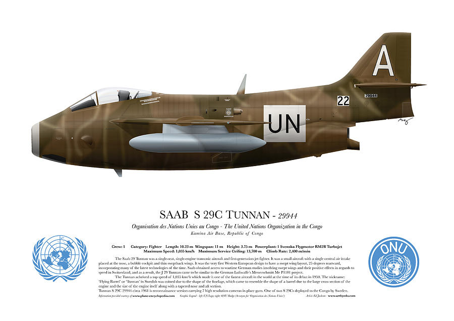 Airplane Digital Art - Saab S 29C Tunnan - 29944 - Side Profile View by Ed Jackson